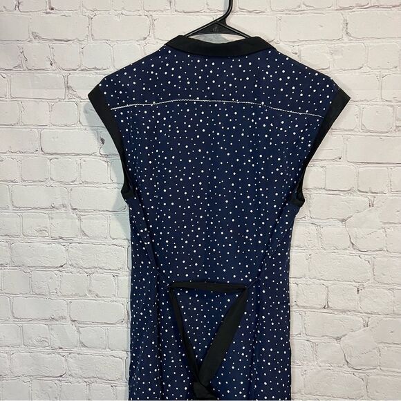 Jason Wu Collared Button Down Pleated Dress. Navy With White Polka Dots Size Med - Picture 6 of 11